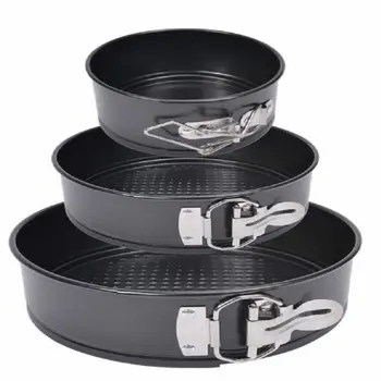 

3-piece set stainless steel round non-stick lock bakeware set With adjustable hinge cake baking tools
