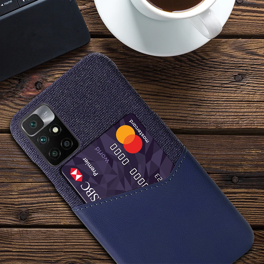 

Febric Card Holder Cover For Xiaomi Redmi 10 Redmi10 Prime Funda Cloth Texture PU Antiskid Case For Redmi 10 10prime 4G Coque