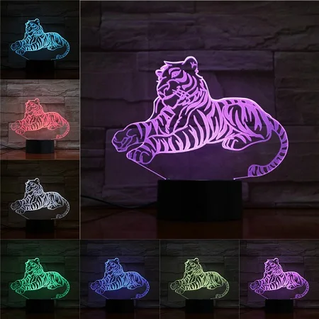 D Muticolor Tiger 3D лампа абстрактный акриловый Lamparas домашний декор для сцены USB светодиодный ночник дети Новогодние рождественские подарки - Испускаемый цвет: D