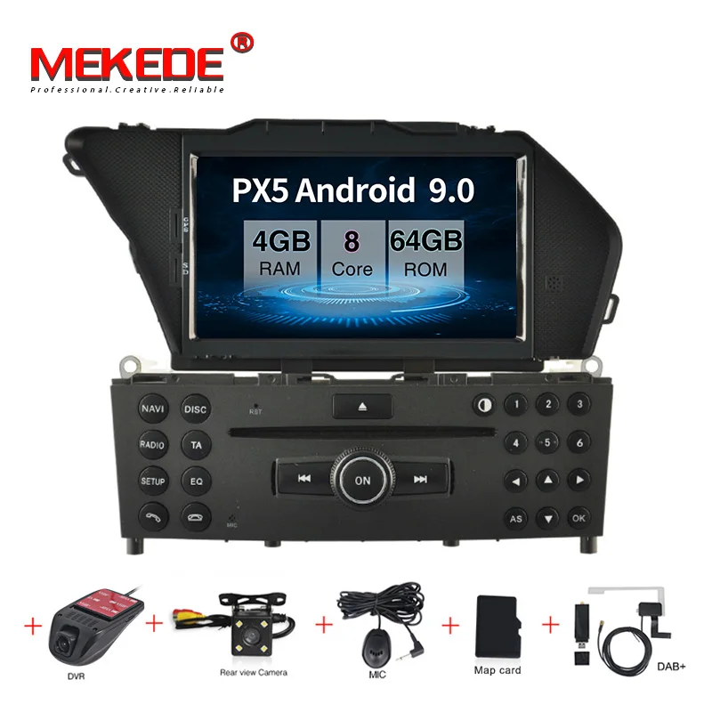 MEKEDE HD 4+ 64G PX5 Автомобильный мультимедийный плеер Android 9,0 Автомобильный DVD Радио аудио GPS плеер для Benz GLK класс X204 2008 - Цвет: 64G camera DVR DAB