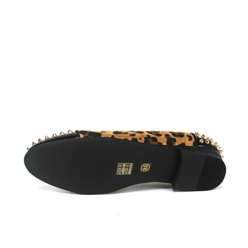 XQWFH Mens Leopard Loafers Luxury Velvet Spiked Slip on Dress Shoes Fashion Penny Smoking Slipper Men Brand Moccasins Flats 6