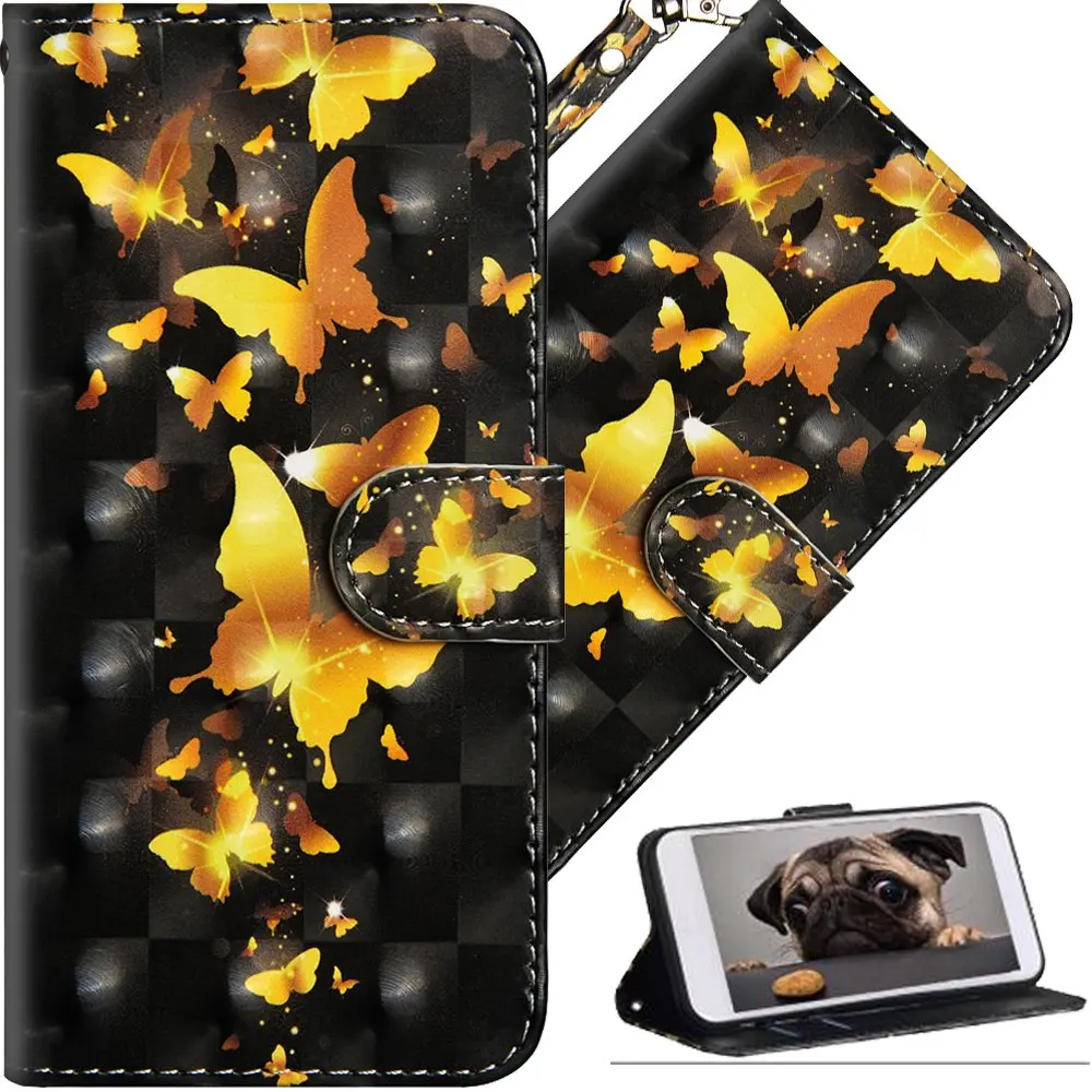 3D Wallet Case For Xiaomi Redmi Note 8 7 6 5 Pro Redmi 8 7A 7 6 K20 Cover PU Leather Case For Xiaomi Mi 9T 8 SE A2 A3 lite CC9 - Цвет: Gold butterfly