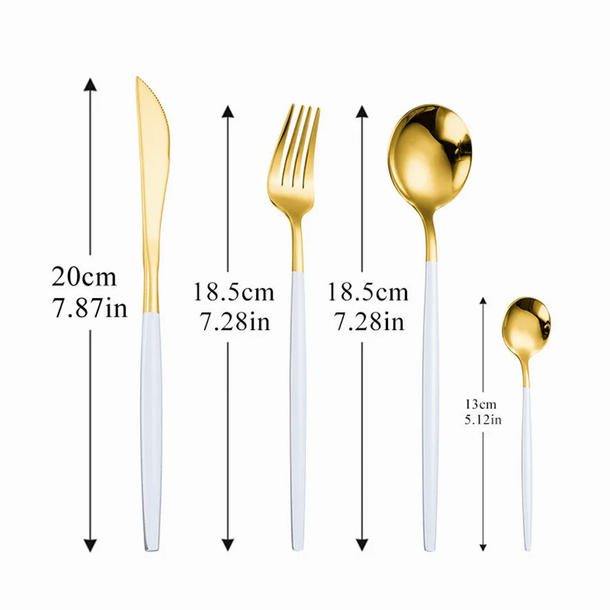 White Gold 18/10 Stainless Steel Cutlery Set Dinnerware Set Tableware Kitchen Dinner Silverware Chopsticks Knife Fork Spoon