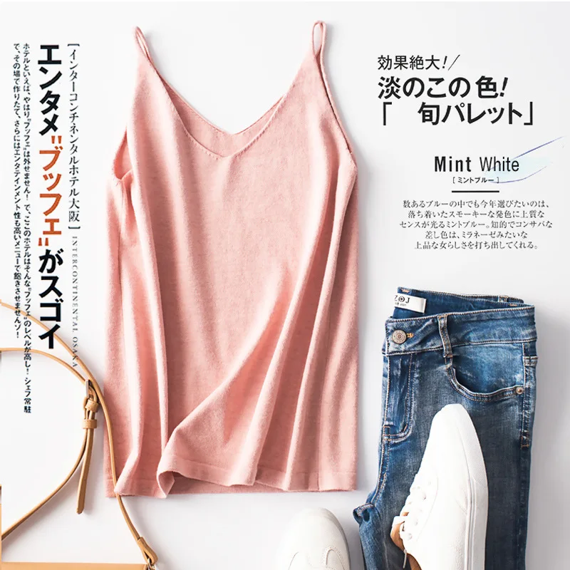 Sexy Women Camis Slim Bottoming Shirt V-neck Short Knit Tanks Solid Crop Tops Basic Female Casual Camis Autumn Winter Inner Wear nylon camisole Tanks & Camis