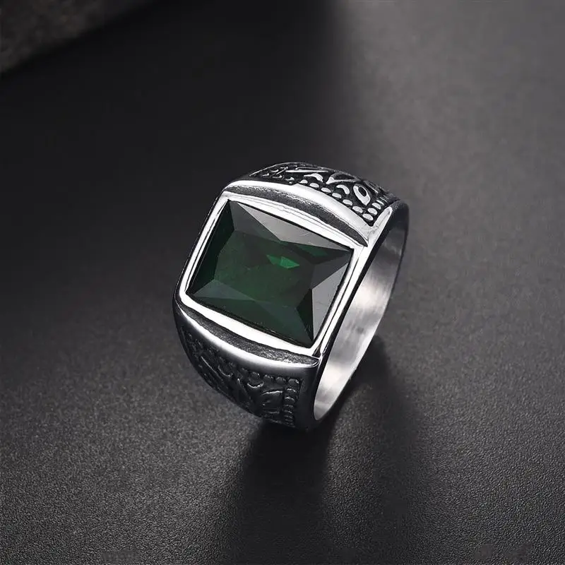 Jiayiqi Punk Men Ring Stainless Steel Green Zircon Stone Finger Rings for Male Charm Jewelry Accessories Wholesale Dropshipping - Image 2