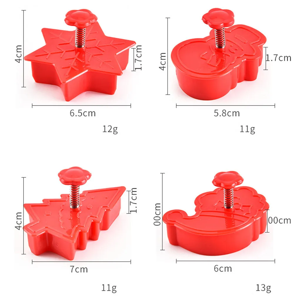 4pcs Stamp Biscuit Mold 3D Cookie Plunger Cutter Pastry Decorating DIY Food Fondant Baking Mould Tool Christmas Tree Snow#BL5