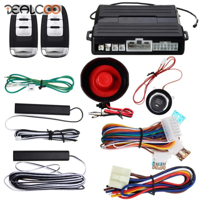 

Dealcoo Hopping Code PKE Car Alarm System W Keyless Entry Remote Start Push Button Start COD Alarm for Cars Remote Car Security