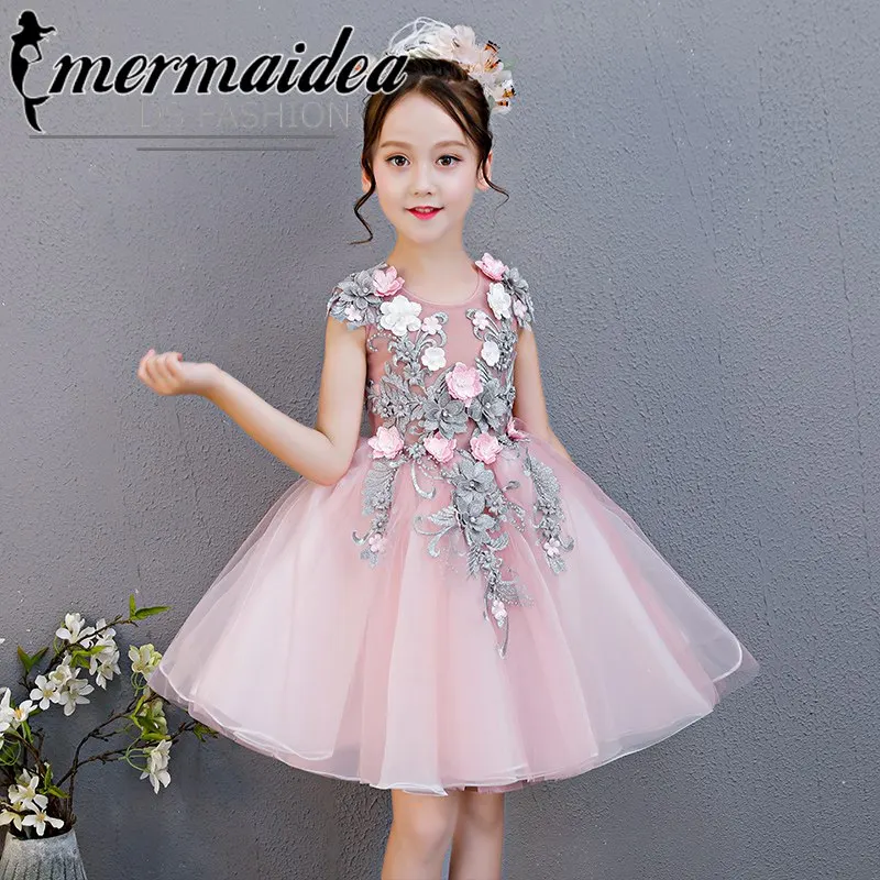 

Elegant Summer New Kids Baby Princess Birthday Children Girls Wedding Evening Party Flowers Ball Gown Mesh Dress Clothes Gift