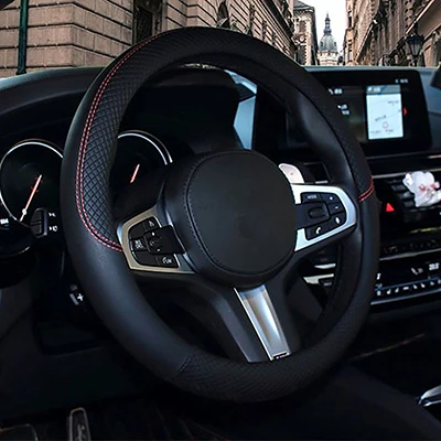Black Спортивный кожаный чехол рулевого колеса автомобиля для Geely Hover Isuzu SsangYong Audi ZOTYE SEAT автомобильные аксессуары для 37 см-38 см - Название цвета: Black