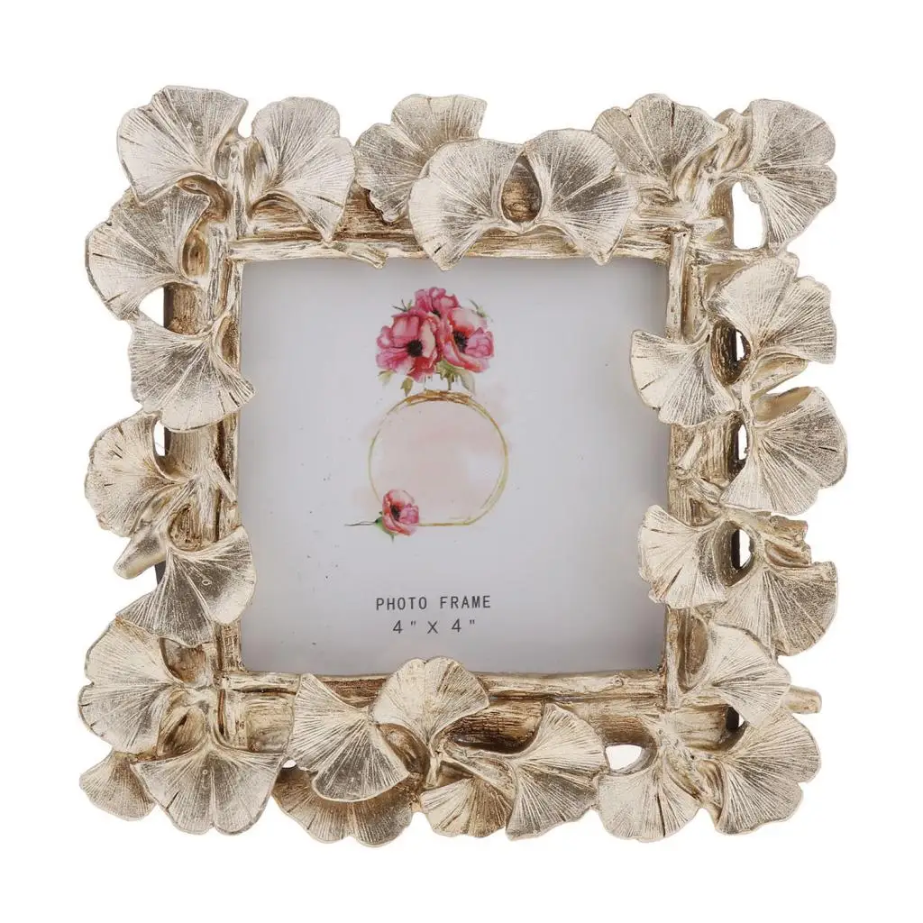 Vintage Picture Photo Frame Gold Resin Ginkgo Leaf Desk Mount Home Wedding Decor