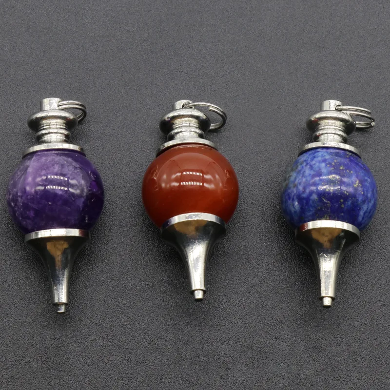 1pc Natural Stone Crystal Red Agate Lapis Lazuli  Amethyst Circular Cone Charm Fortune-telling Pendulum Dowsing Divination