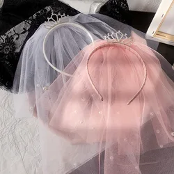 Hot Pearl Crown Rhinestones Headband Korean Children's Princess Veil Spring And Summer New Headdress