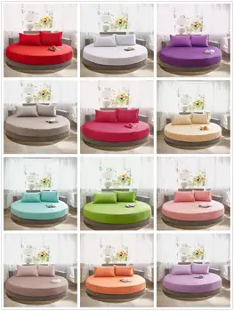 

100% Cotton Round Fitted Sheet Romantic Solid Color Round Bed Sheet Bedding Set Mattress Cover Topper 200cm 220cm Themed Hotel