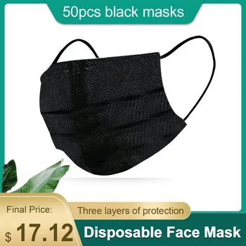 

50PCS Black Face Mask Disposable Mask Protection Masks Mouth Mask 95% Filtration Cotton Masks Anti-Dust 3 Filter against Droplet