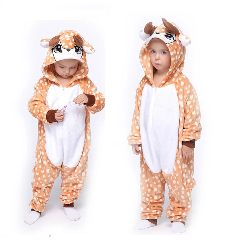 Flannel pajamas Зимние пижамы для детей, Мультяшные комбинезоны, теплые фланелевые пижамы кигуруми для мальчиков и девочек, детская одежда для сна с единорогом, одежда с капюшоном - Цвет: Flannel pajamas