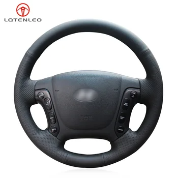 

LQTENLEO Black PU Artificial Leather Hand Sew Car Steering Wheel Cover For Hyundai Santa Fe 2006 2007 2008 2009 2010 2011 2012