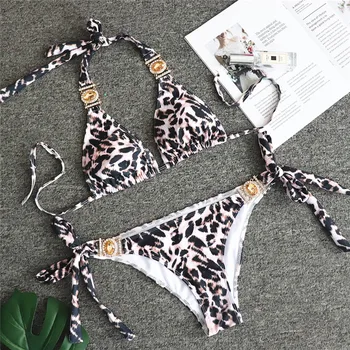 

Women's Swimming Suit 2019 New Swimwear Woman Leopard Backless Bikini Set Two Piece Swimsuit Maillot De Bain Push Up Biquini