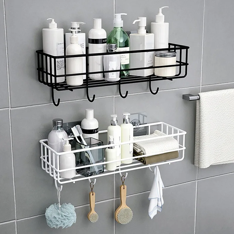 Kitchen Wall Mounted Storage Rack Shampoo Holder Organizer Bathroom Shelf 