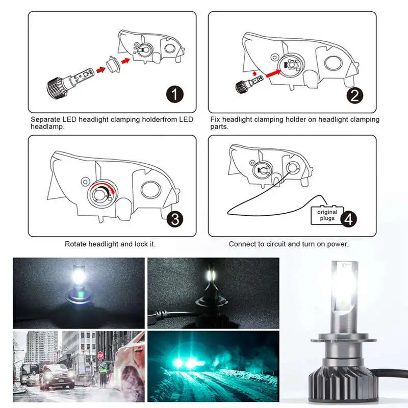 Car Headlight Bulb,6000K White 15000 LM LED Headlight Bulb,Dob Chips Fog Light Assemblies Emc Anti-Jamming Hid Bulbs Lamp Wate