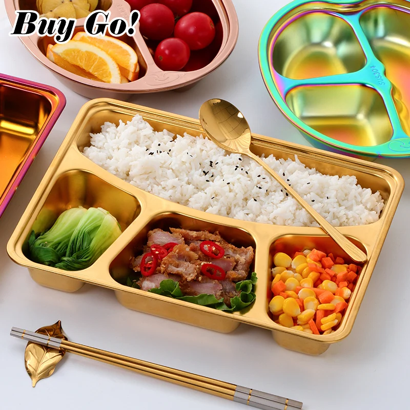 Divided Stainless Steel Food Snack Tray Lunch Box Portion Diet Plate Adult Kids 