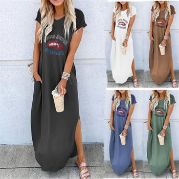 

Spring and summer 2020 new explosion round neck short sleeve loose mid-length dress loose skirt cotton