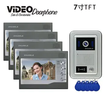 

ZHUDELE 7" video door phone intercom IR Night Doorbell Camera and Hands Free Monitor Intercom Doorbell ID Card lock function 1V4