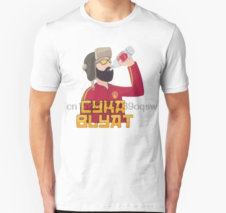 Мужская футболка русская Slav Cyka Blyat Vodka Meme с принтом Футболки | одежда