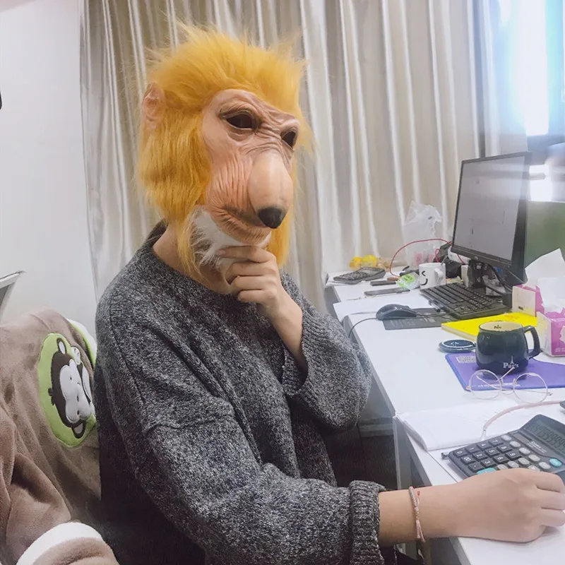 

Funny Latex Full Head Proboscis Monkey Halloween Mask Animal Party Mask Fun Yellow Flowing Hair Monkey Dress Up Props