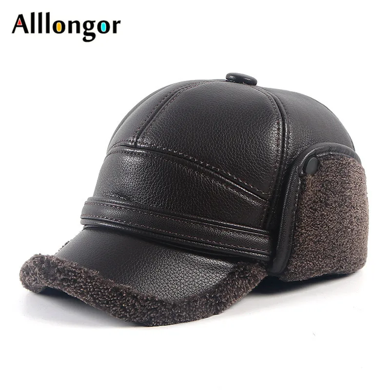 Leather Bomber Hats Men's Winter Earflap Hat Ushanka Head Hood 2022