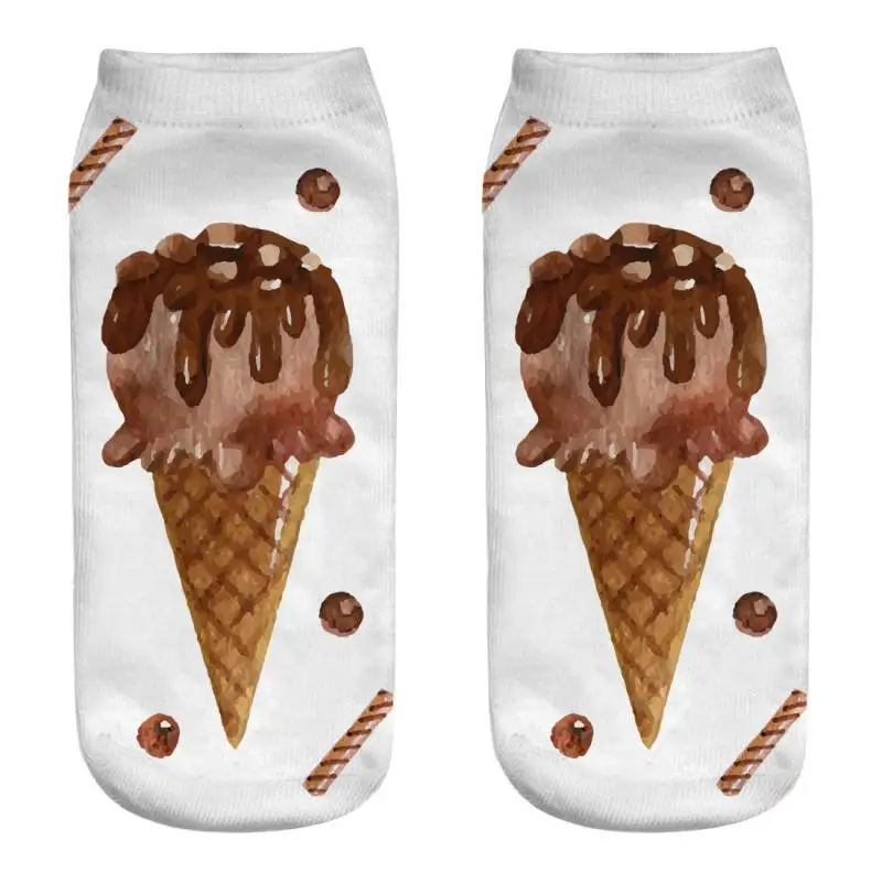 Красочные 3D гамбургеры картофель фри мороженое Cone1 пара женские и мужские носки Модные хлопковые и Полиэстеровые гибкие носки по щиколотку