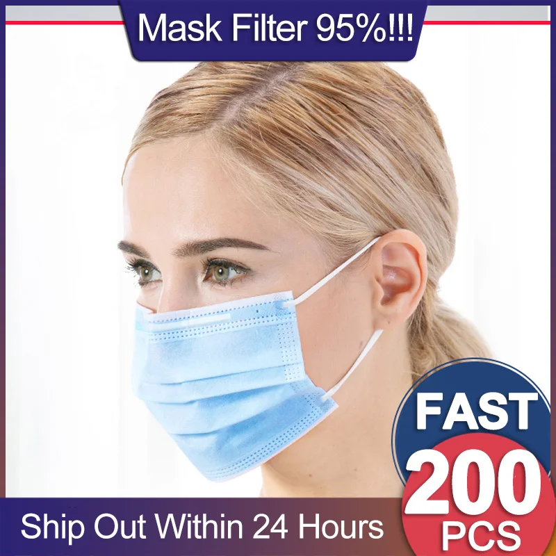 

3 Layer Disposable Face Masks 200pcs Flu Protective Mask Anti Dust Pollution KN95 Mouth Mask Respirator Facemask Wholesale maska