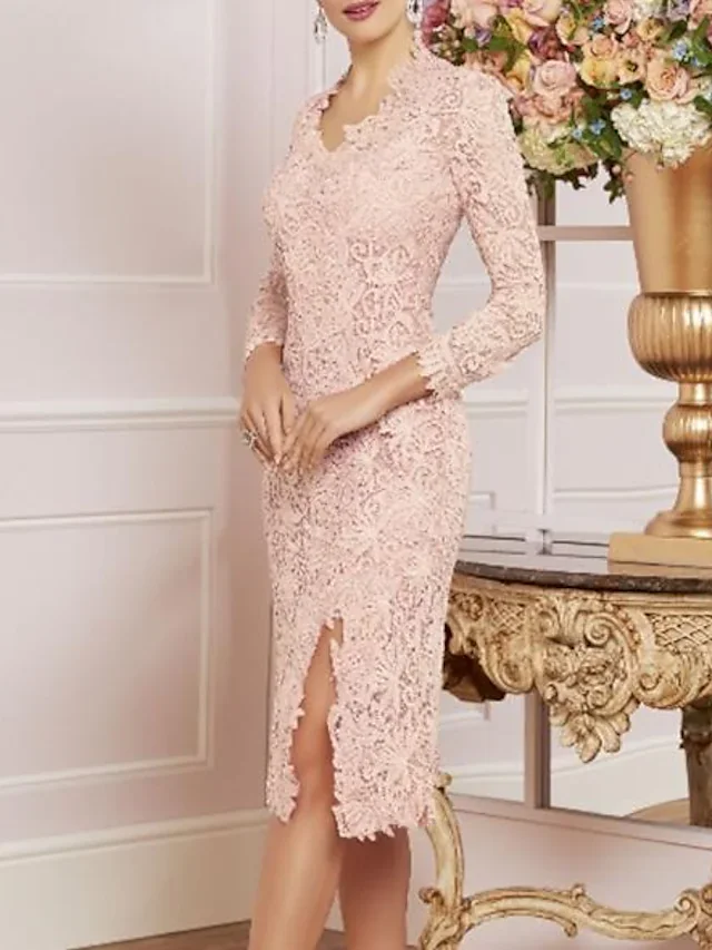 

Винтажные женские кружевные платья для матери невесты, короткие платья Shealth для матери жениха с V-образным вырезом и рукавом 3/4, Robe De Mariee