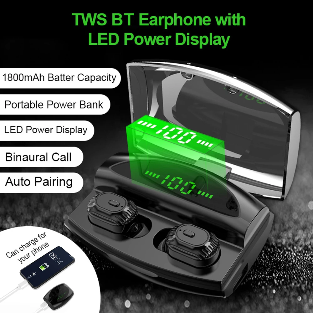 XG20 Bluetooth 5,0+ EDR TWS наушники настоящие беспроводные наушники IPX5 Водонепроницаемая мини Спортивная гарнитура с 1800 мАч зарядный чехол