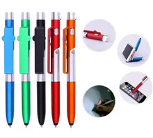 Stylo capacitif multifonction 4 en 1 pour écran tactile, stylo à bille d'écriture à la main, support pliable pour téléphone avec tablette Led, universel