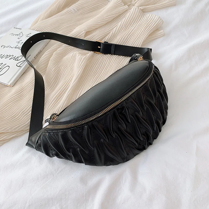 Black Waist Bag Женская поясная сумка из искусственной кожи плиссированная поясная Женская водонепроницаемая нагрудная сумка модная сумка на пояс высококачественный кошелек - Цвет: Black Waist Bag