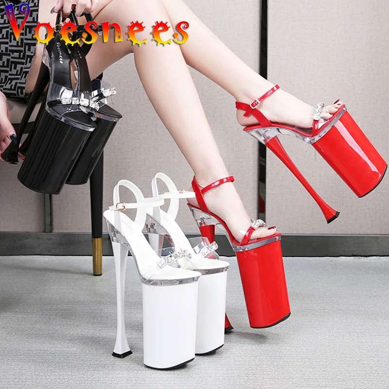 Zapatos de Dance para niñas, sandalias modernas con plataforma superalta de 26CM, Sexy, con diamantes finos, negro y rojo, para verano, 2021|Sandalias de mujer| - AliExpress