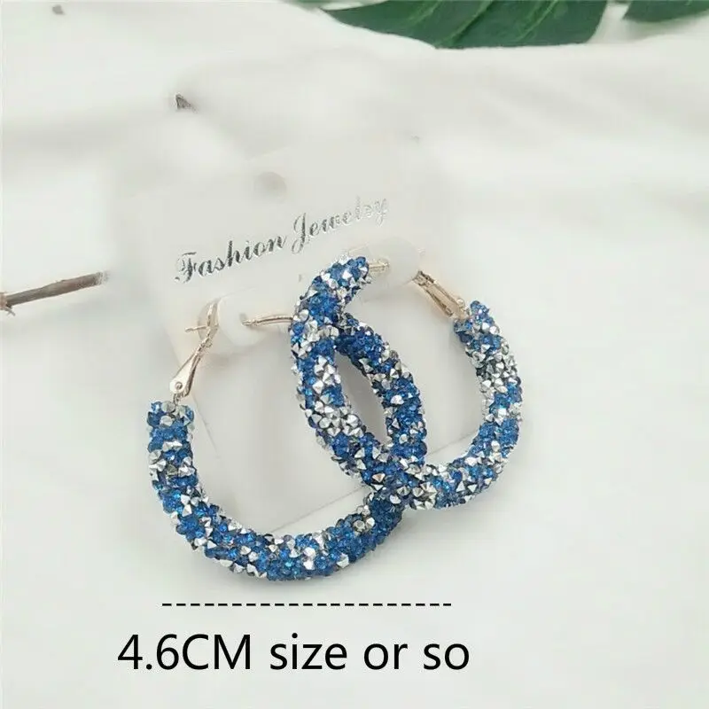 White Blue Серьги Подвески праздник преувеличенный геометрический круглый блестящий круг Матовый хрусталь большие серьги Модные ювелирные изделия женские дизайн - Окраска металла: White Blue
