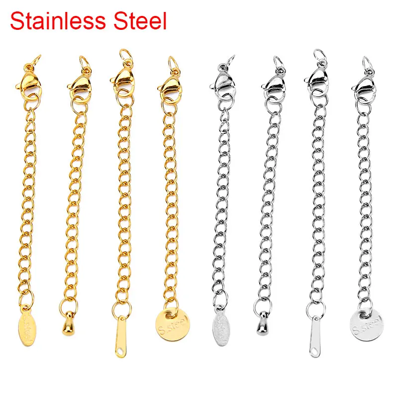 

10pcs Stainless Steel Extension Extender Tail Extended Chain With Lobster Clasps Hooks For Diy Bracelet Necklace Jewelry Making