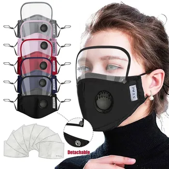 

Adults Face Mask With Filter And Detachable Eye Shield 5PC Mask+10PC Filters Cotton Washable Reusable Mouth Mask Mascarillas F86