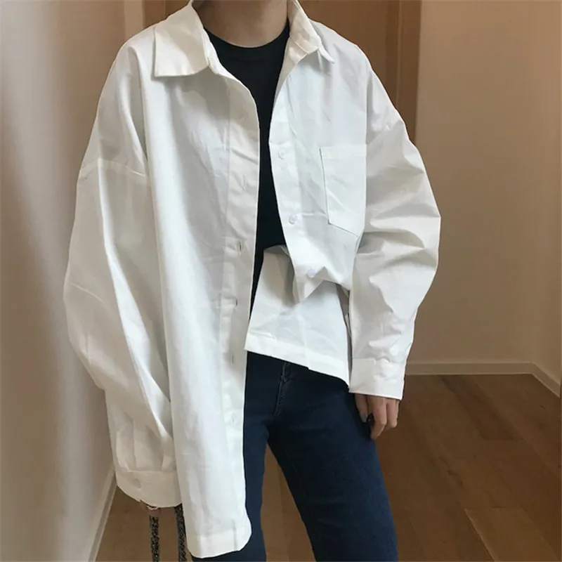 SuperAen/женские рубашки в Корейском стиле; хлопковые повседневные однотонные женские блузки и топы с длинными рукавами; Новинка года