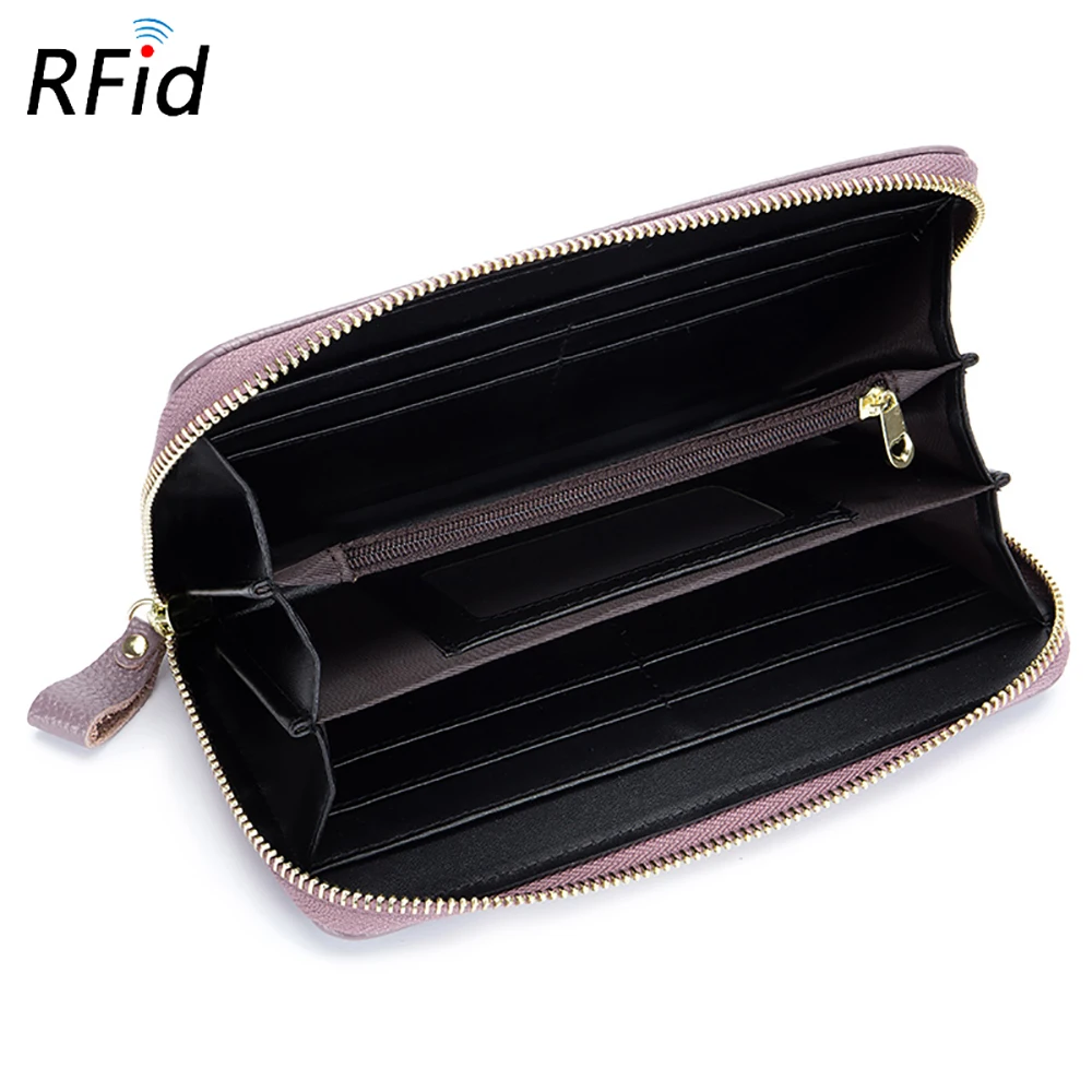 Tanie Fengdong portfel ze skóry naturalnej dla kobiet sprzęgło etui na telefon długa torba dla dziewczynek prezent anty rfid etui na karty kredytowe portfel