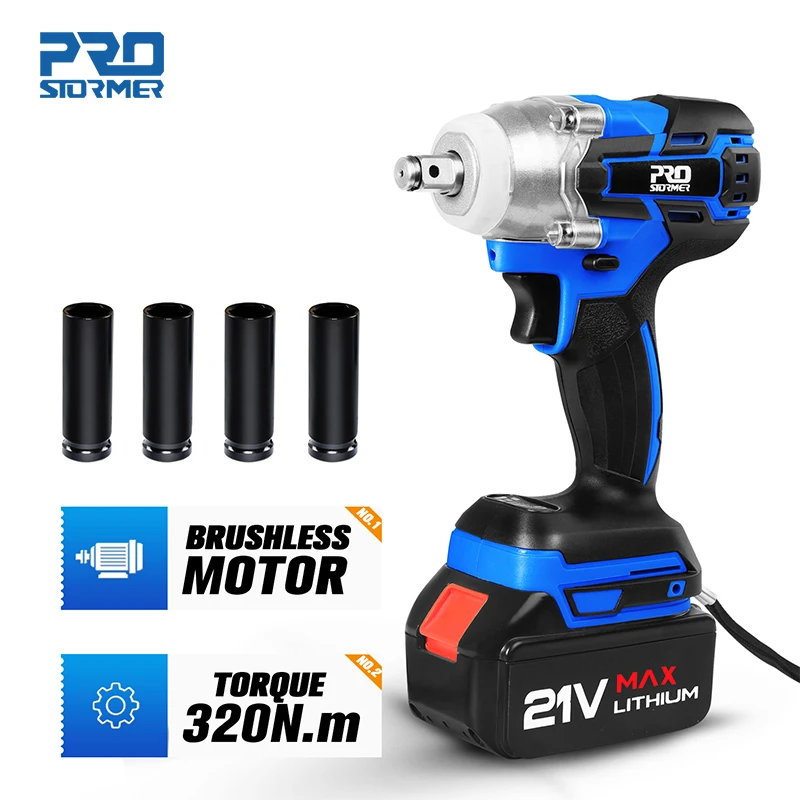 Electric Impact Wrench 21V Brushless Wrench Socket 4000mAh Li-ion Battery Hand Drill Installation Power Tools By PROSTORMER