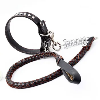 

Pets Doggie Leash Eight-strand Elasticity Cowhide Black Brown Collar Pets Supplies Multi-color Optional Leather Dog Harness