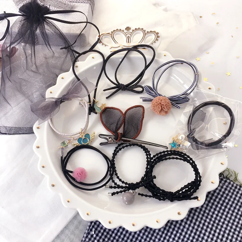 30 компл./лот 9 шт./компл. DIY мульти простые Звездные ночные резинки эластичность бант Кольца для волос Инструменты для укладки аксессуары HA753