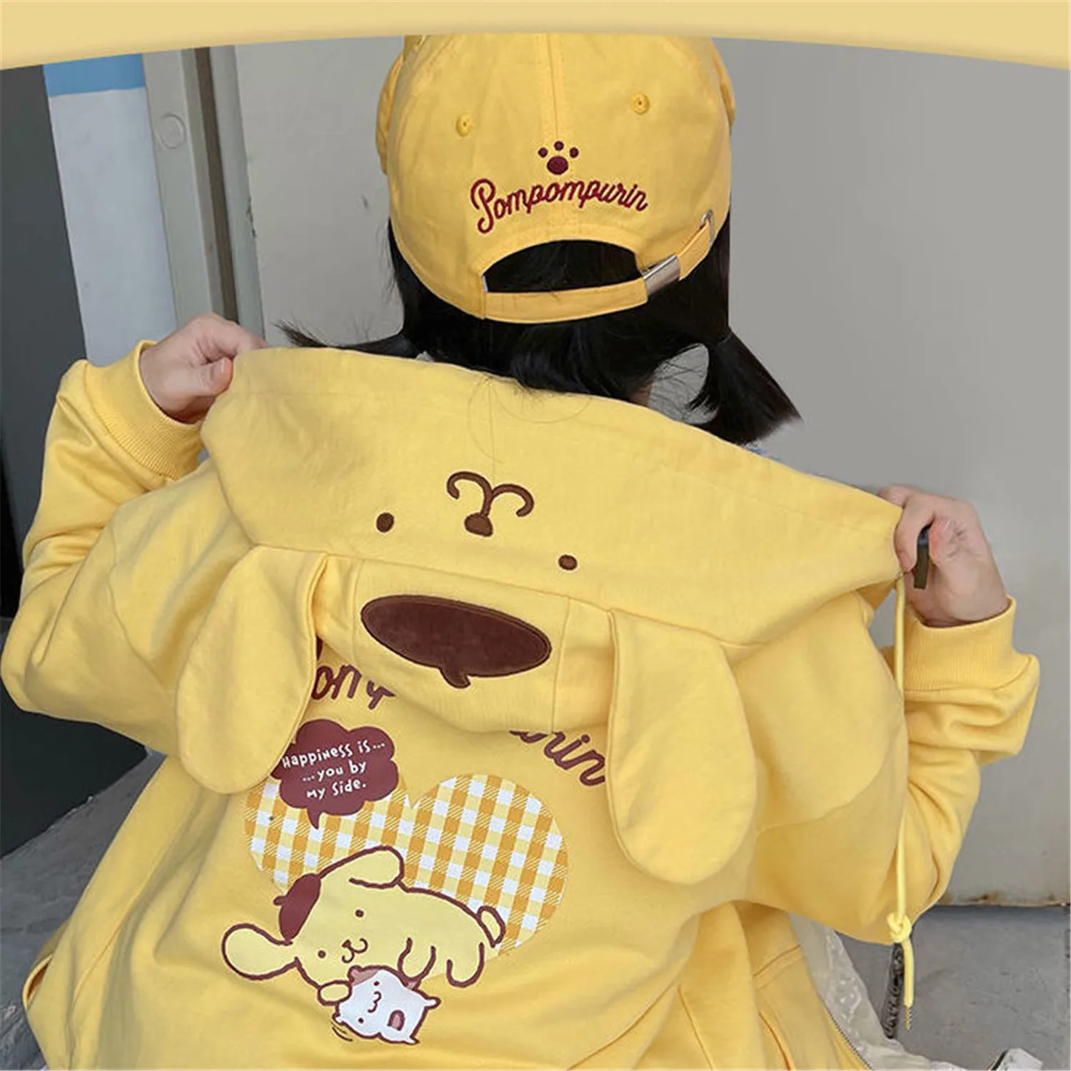 

Kawaii Sanrio Kuromi Black Devil Cartoon Print Hoodie Sweatshirt Loose Long Sleeve Ear Women Hooded Collar Autumn Zipper Coat