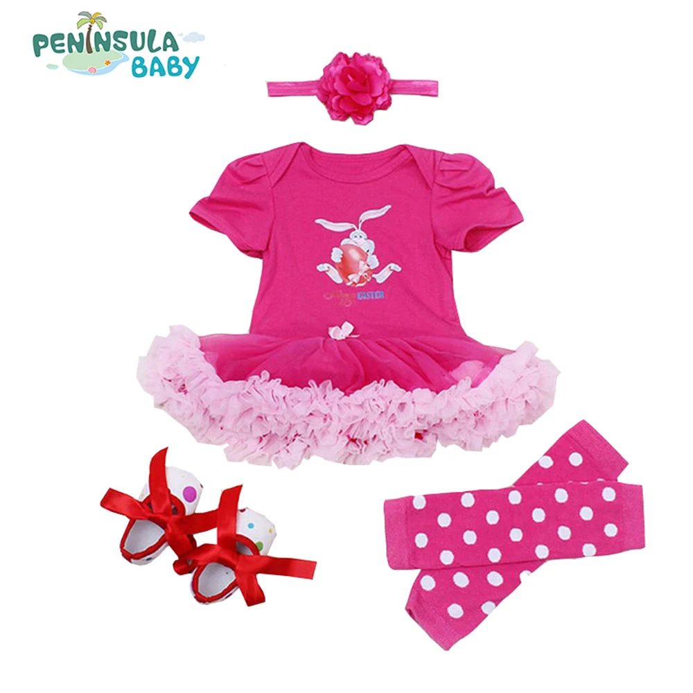 Rabbit Short Sleeves 4Pcs Clothing sets Tutu Romper Thanksgiving Day Roupas De Bebes Menina Infant 0-2T Baby Outfits