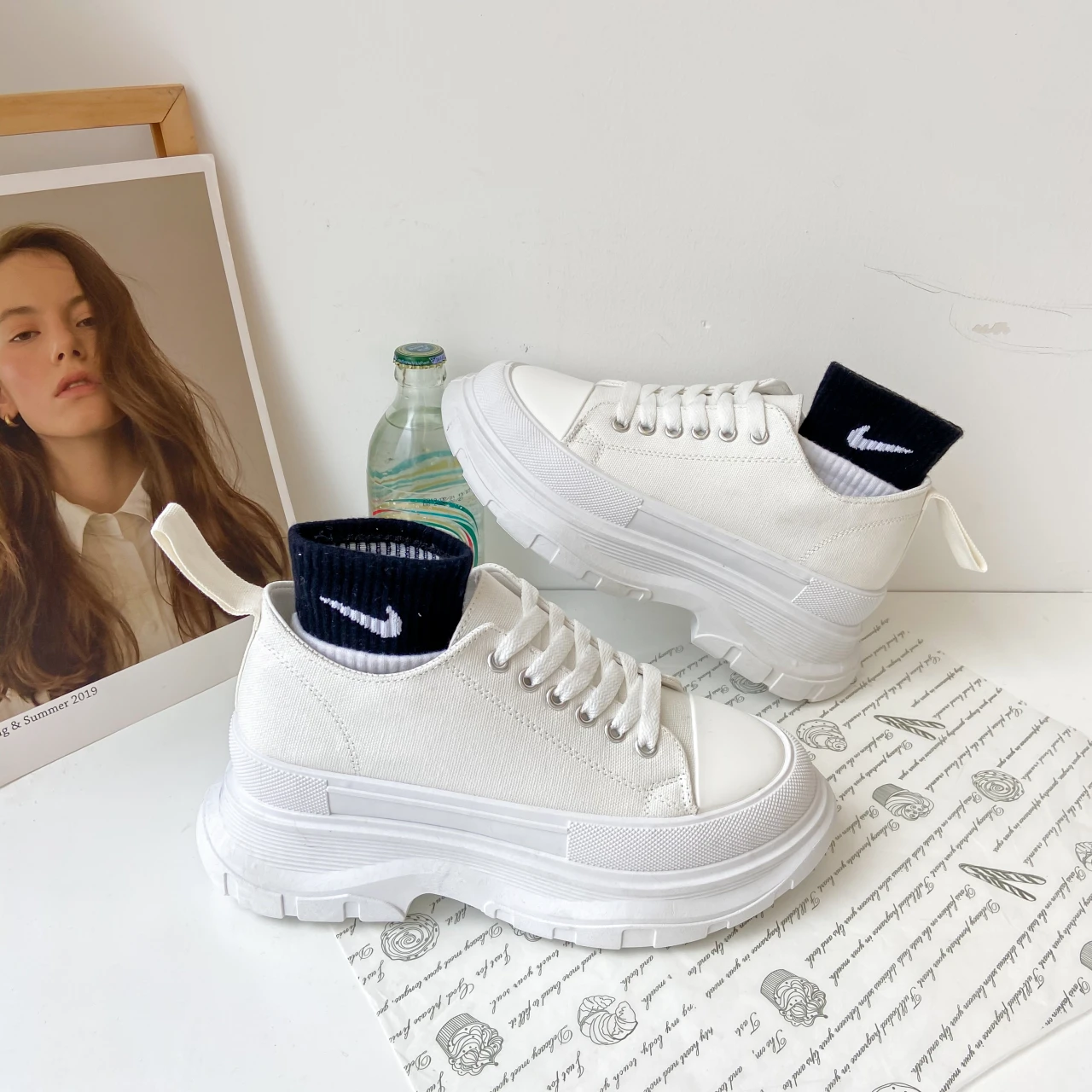 

Женские парусиновые туфли на платформе, черные туфли-лодочки с круглым носком, на шнуровке, базовые туфли, Размеры 35-40, для весны, 2022