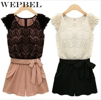

WEPBEL Womens Korean Style Piece Pants Lace Jumpsuit Shorts Belt Jumpsuit