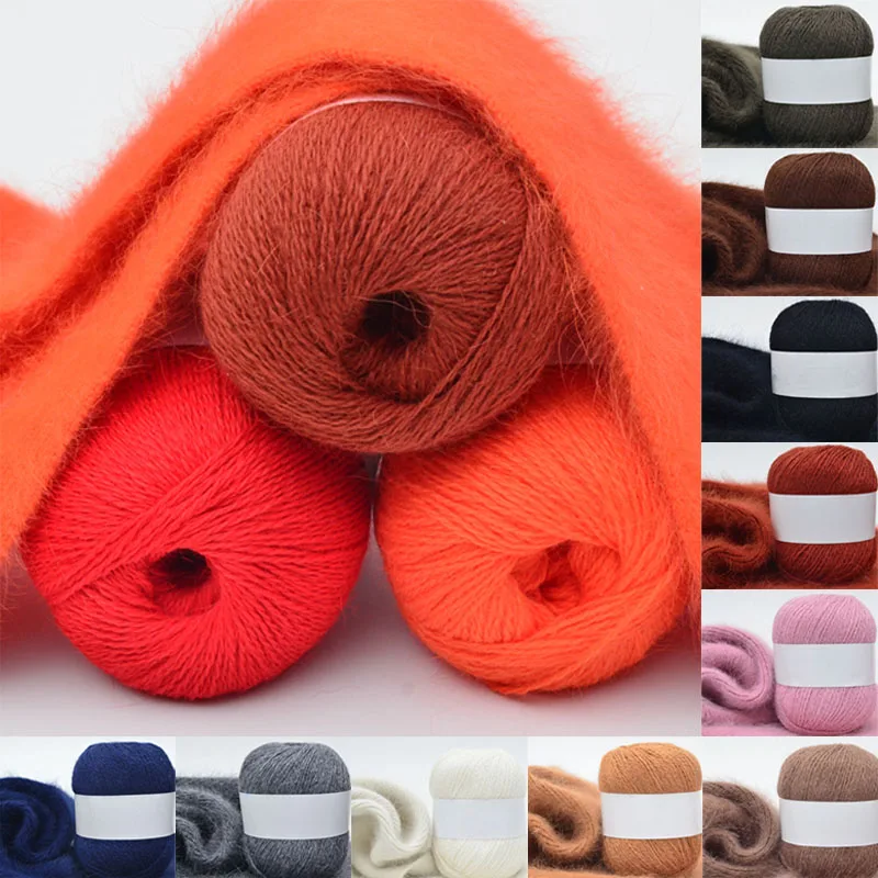Hand-Woven Scarf Hat Fluffy Long Soft Thick Wool Tricot Yarn For Knitting Mohair Ball Crochet Cotton Down Mink Cashmere | Дом и сад