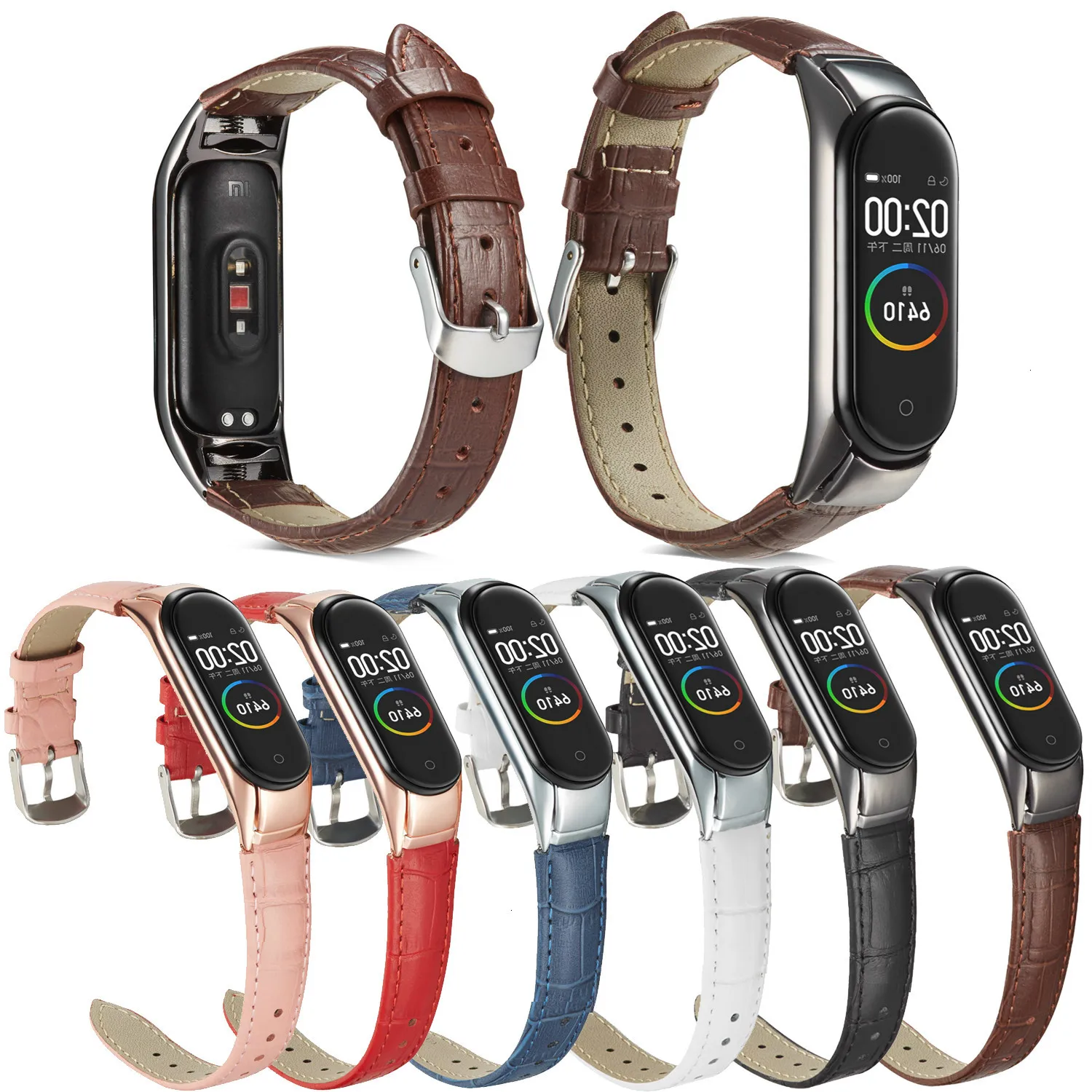 Кожаный ремешок для Xiaomi Mi band 3 4 фитнес трекер цветной кожаный Band черный чехол